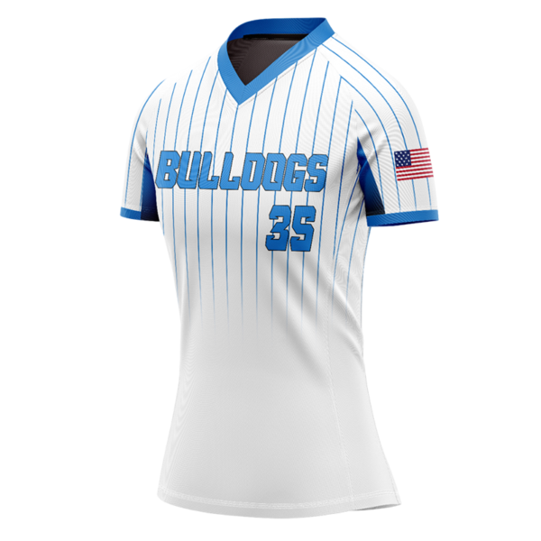 Bulldogs Custom Softball Jersey – Blue Pinstripe USA Edition.