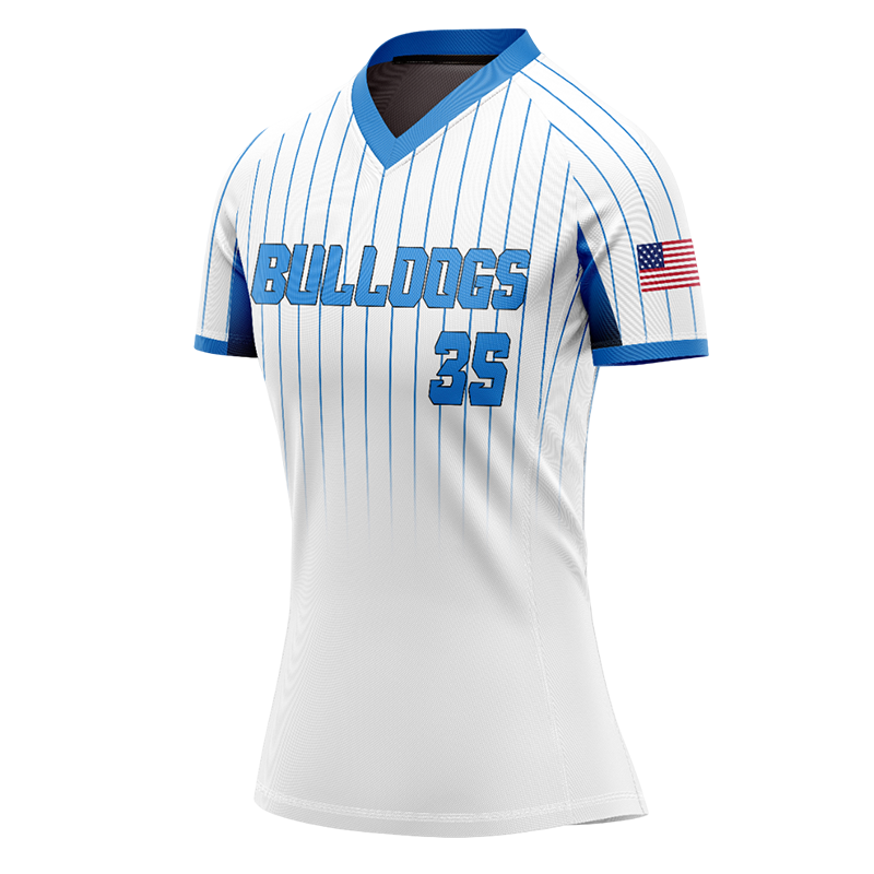 Bulldogs Custom Softball Jersey – Blue Pinstripe USA Edition.