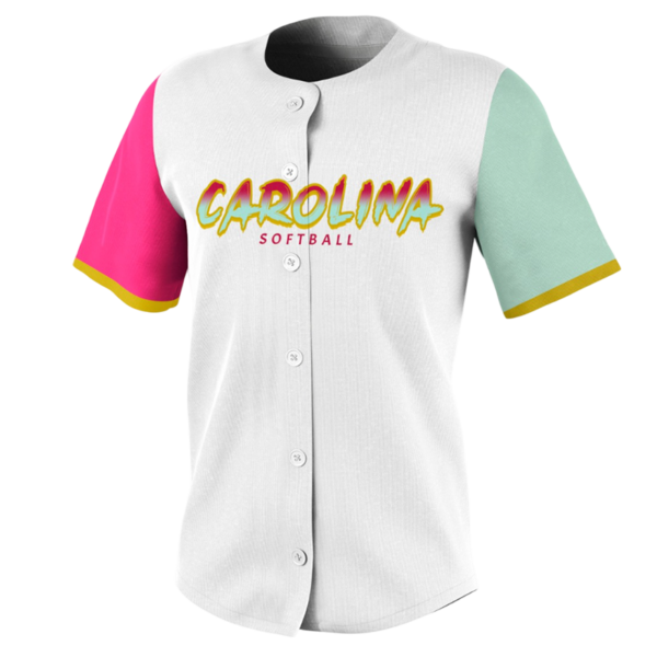 Carolina Softball Jersey – Pink and Teal Button Down Design.