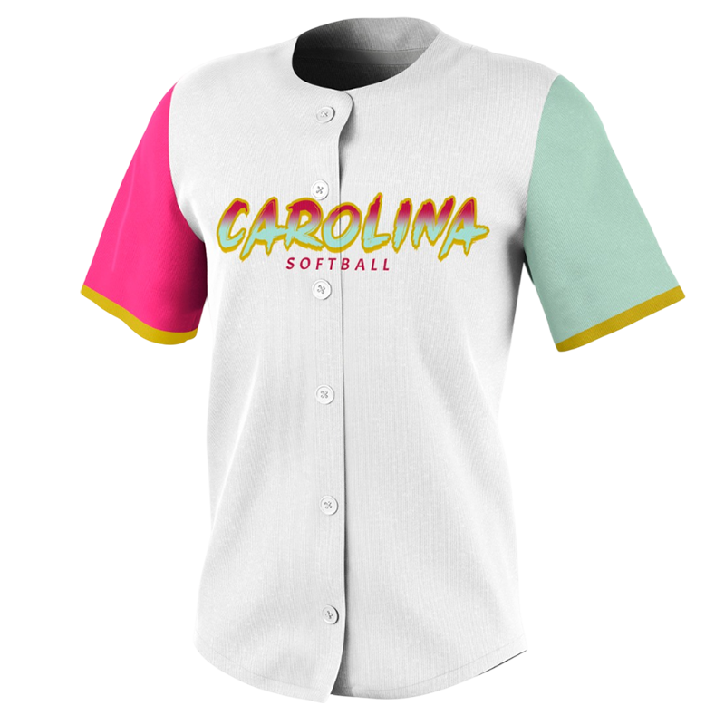 Carolina Softball Jersey – Pink and Teal Button Down Design.