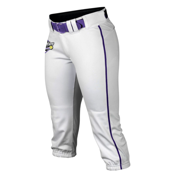 Lady Kat Custom Baseball Pants – White and Purple Knicker Fit.