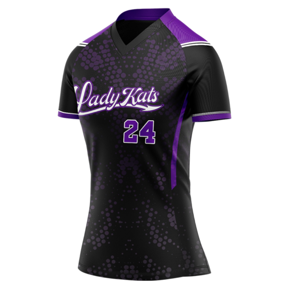 Lady Kats Custom Softball Jersey – Black and Purple Pullover.