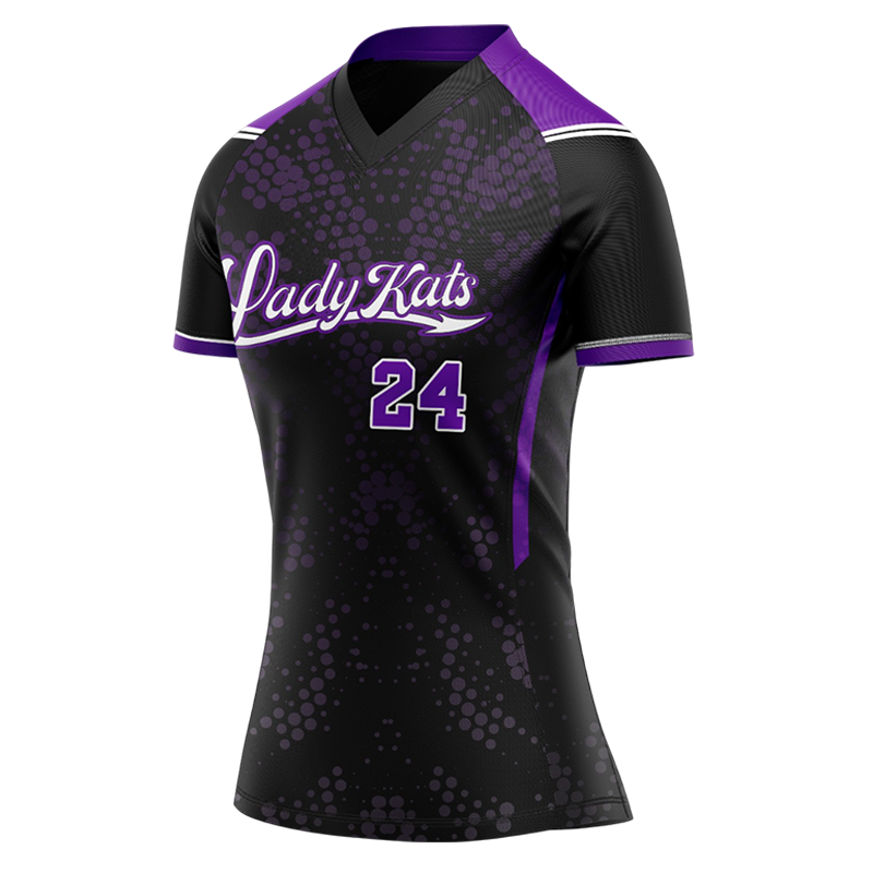 Lady Kats Custom Softball Jersey – Black and Purple Pullover.