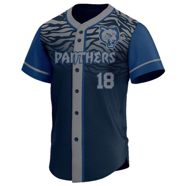 Panthers Custom Button Down Jersey – Blue Tribal Baseball Design