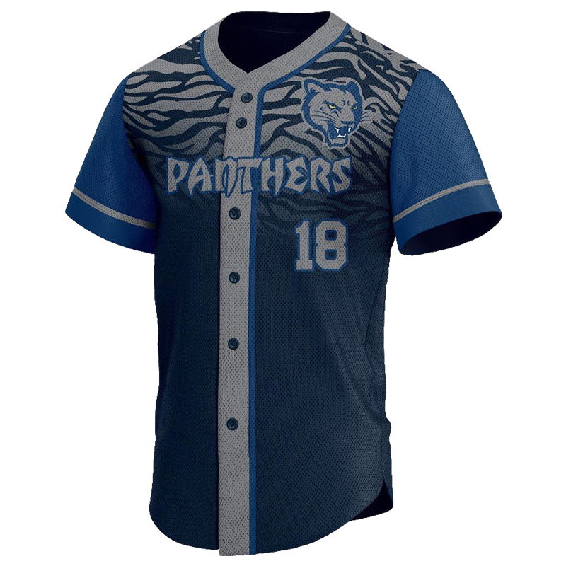 Panthers Custom Button Down Jersey – Blue Tribal Baseball Design