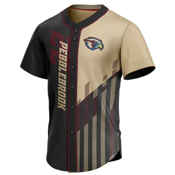 Pebblebrook Custom Button Down Jersey – Maroon and Beige Baseball Design