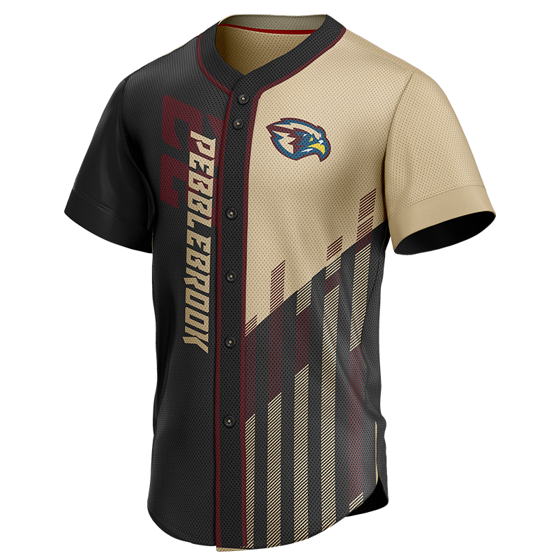 Pebblebrook Custom Button Down Jersey – Maroon and Beige Baseball Design