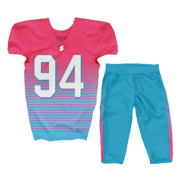 Custom Football Uniforms – Pink and Aqua Blue Jersey with Pants