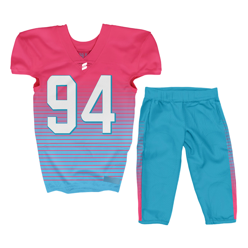 Custom Football Uniforms – Pink and Aqua Blue Jersey with Pants
