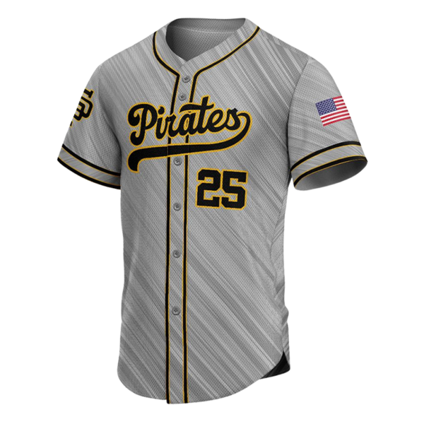 Escogido Baseball Button Down Jersey with white mesh base, red sleeves, and gold button placket.