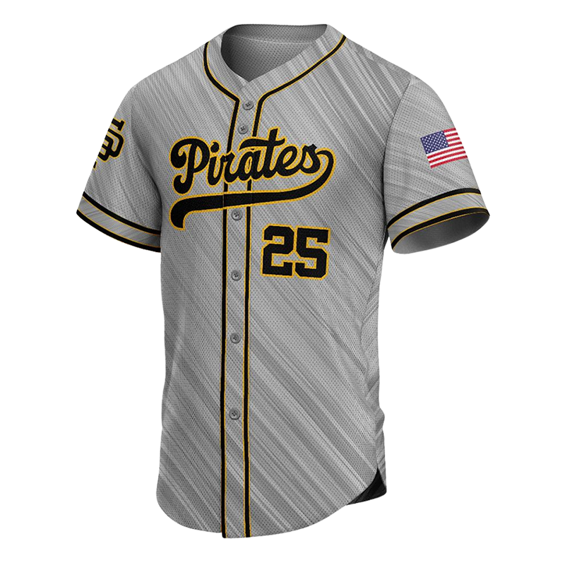 Escogido Baseball Button Down Jersey with white mesh base, red sleeves, and gold button placket.