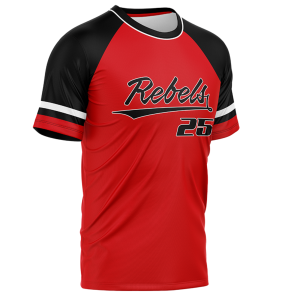 Rebels Custom Team Jersey – Red and Black Baseball Pullover.