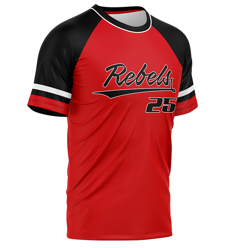 Rebels Custom Team Jersey – Red and Black Baseball Pullover.