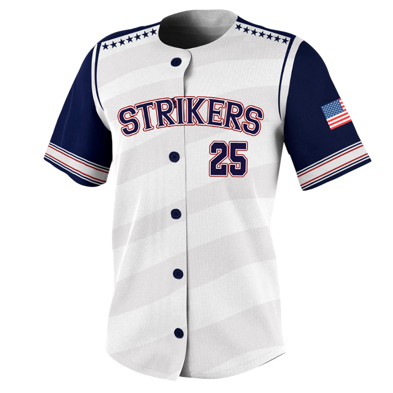 Strikers Softball Jersey – Red White Blue Patriotic Button Down.