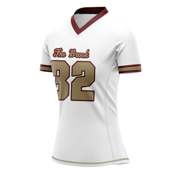 The Brook Custom Softball Jersey – White and Gold Team Pullover.