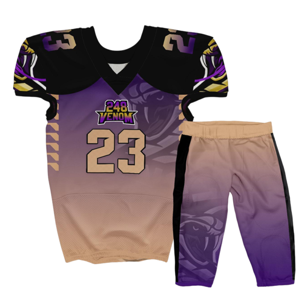 Purple football uniform 248 Venom design with number 23 and gradient fade