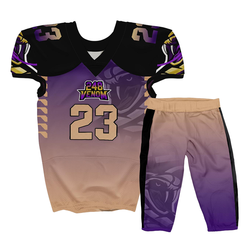 Purple football uniform 248 Venom design with number 23 and gradient fade