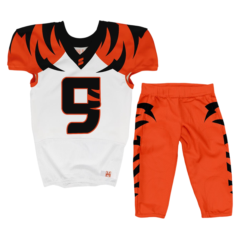 Orange tiger football uniform with black stripes and bold number 9