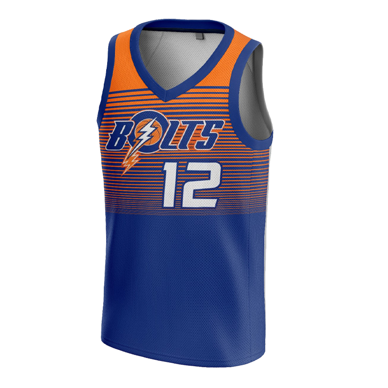 Bolts Custom Basketball Home Jersey – Blue and Orange by Capra Sports.