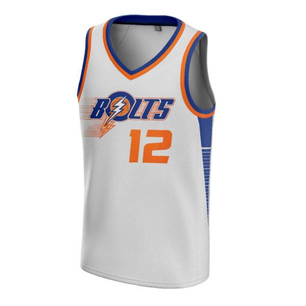 Bolts Custom Basketball Away Jersey – White and Orange by Capra Sports