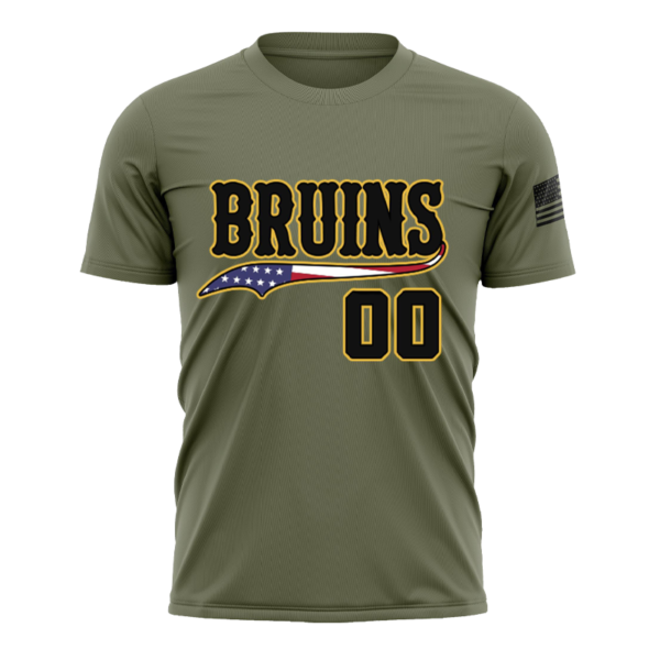 Olive green sports jersey Bruins custom design with flag graphic