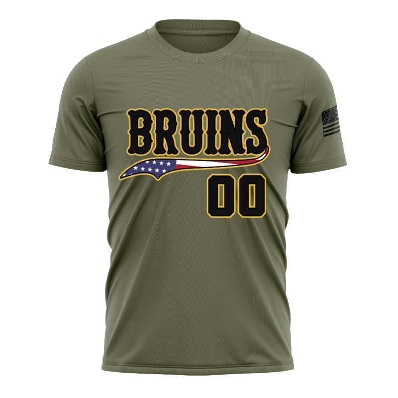 Olive green sports jersey Bruins custom design with flag graphic