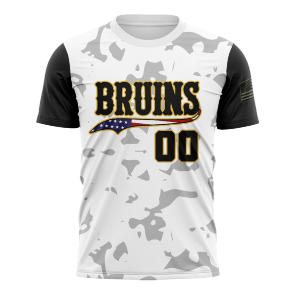 White camo sports jersey Bruins custom design with American flag and number 00