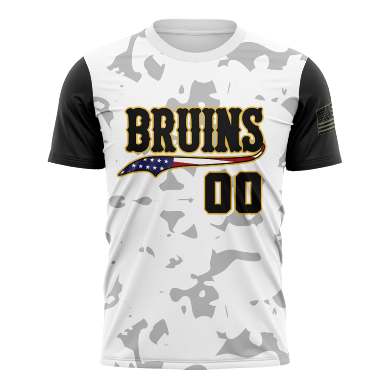 White camo sports jersey Bruins custom design with American flag and number 00