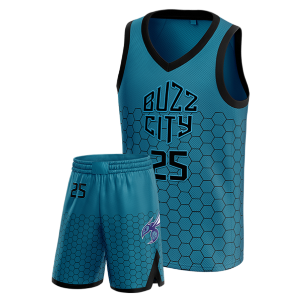 Buzz City basketball uniform away set with hexagonal pattern and number 25