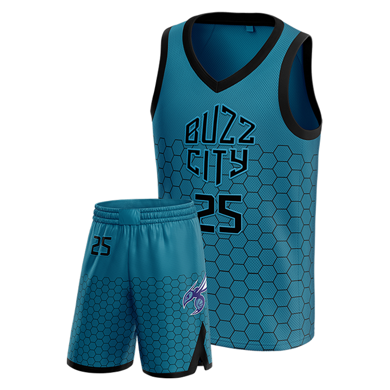 Buzz City basketball uniform away set with hexagonal pattern and number 25