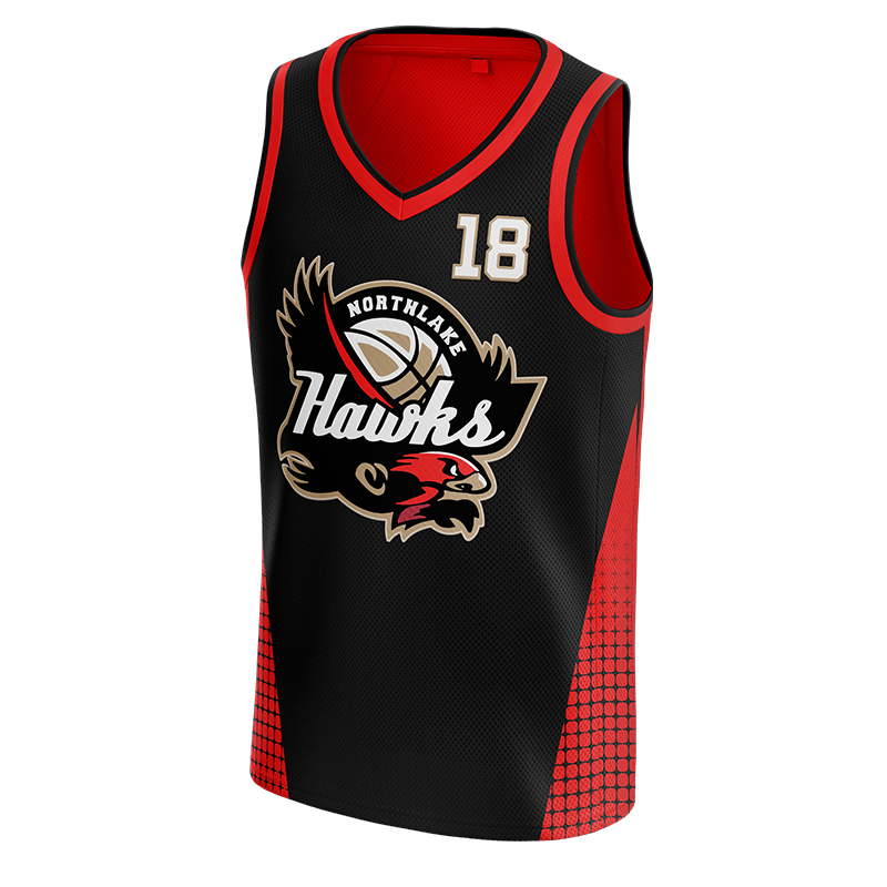 Custom Northlake Hawks Basketball Jersey – Red and Black by Capra Sports