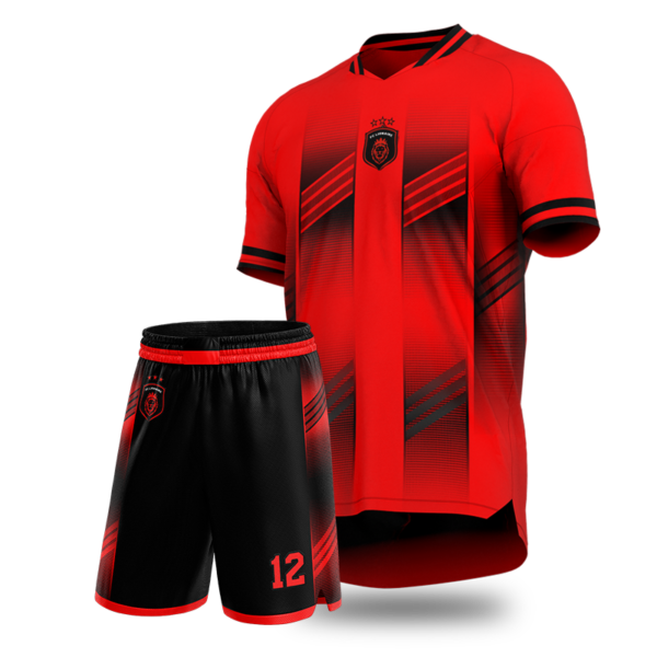 Custom FC Lionaire Soccer Uniform – Red and Black Kit by Capra Sports