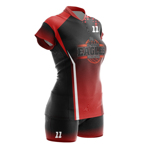Custom Volleyball Uniform – Lady Eagles Red and Black Design by Capra Sports