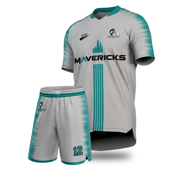 Custom Maverick Soccer Uniform – Grey and Teal by Capra Sports