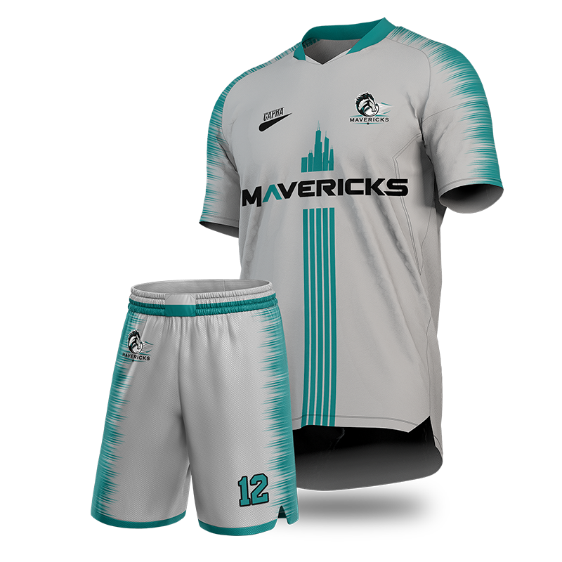 Custom Maverick Soccer Uniform – Grey and Teal by Capra Sports