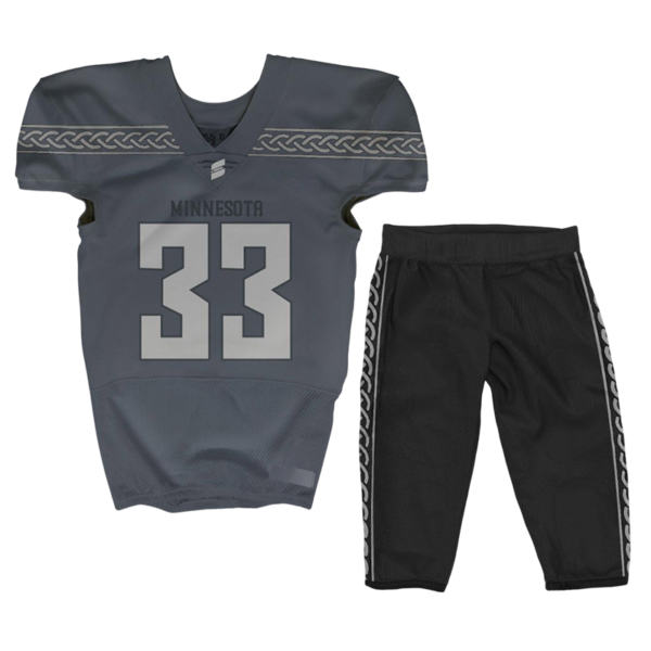 Gray football uniform Minnesota design with number 33 and braided shoulder pattern