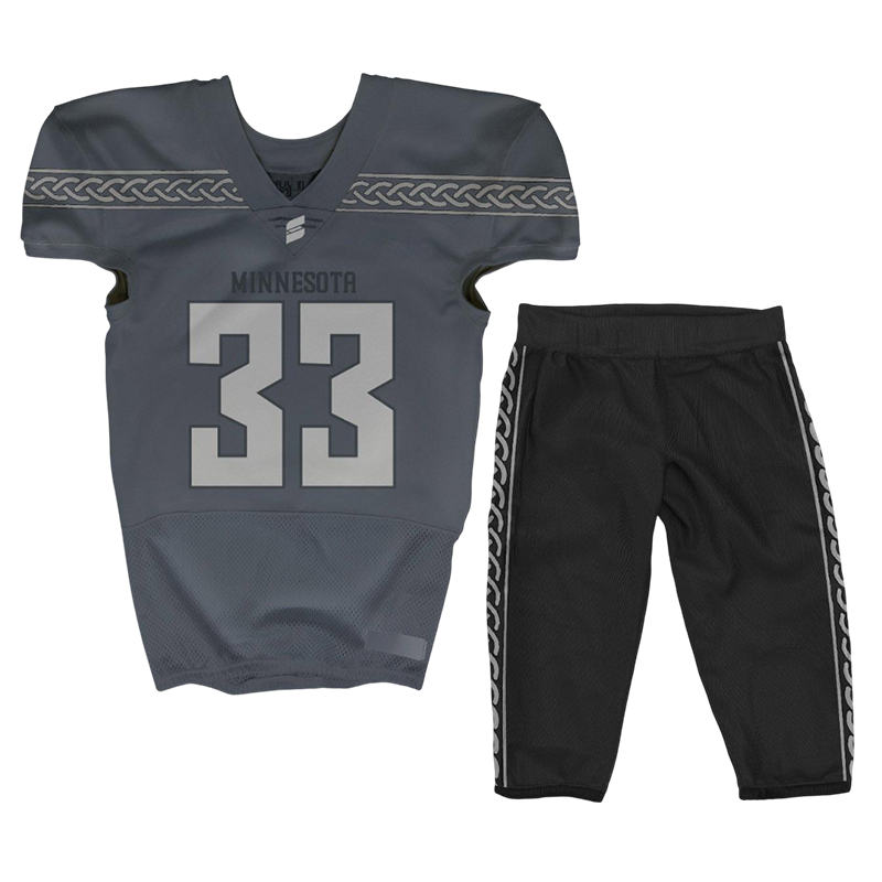 Gray football uniform Minnesota design with number 33 and braided shoulder pattern