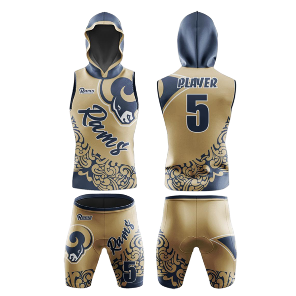 Rams 7v7 Flag Football Uniform – Gold and Navy Hooded Sleeveless Set by Capra Sports