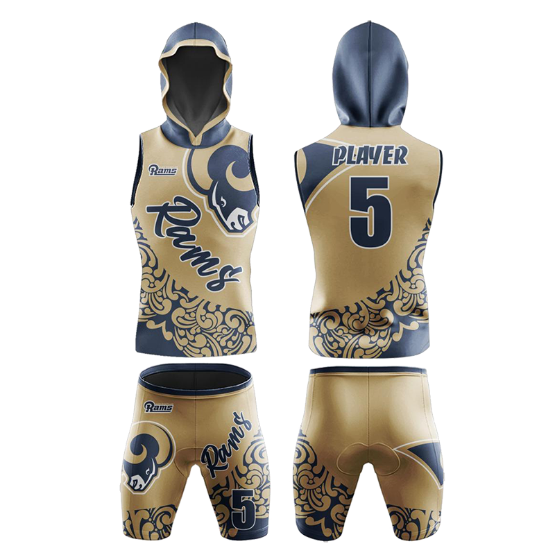 Rams 7v7 Flag Football Uniform – Gold and Navy Hooded Sleeveless Set by Capra Sports