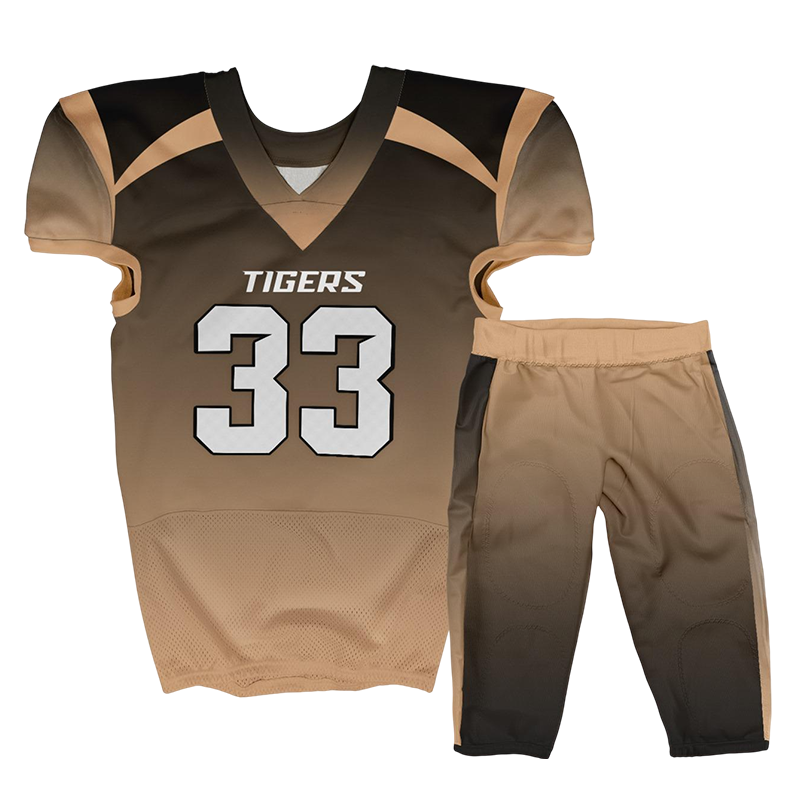 Brown football uniform Tigers design with white number 33 and gradient jersey