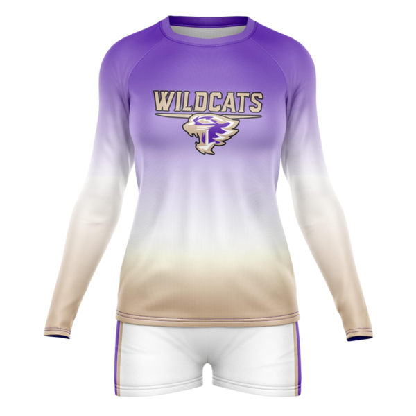 Wildcats volleyball uniform with long sleeves and purple beige gradient